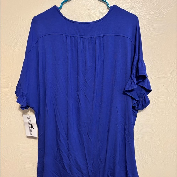 Blue Wrap Blouse with Ruffled Sleeves - Picture 8 of 8